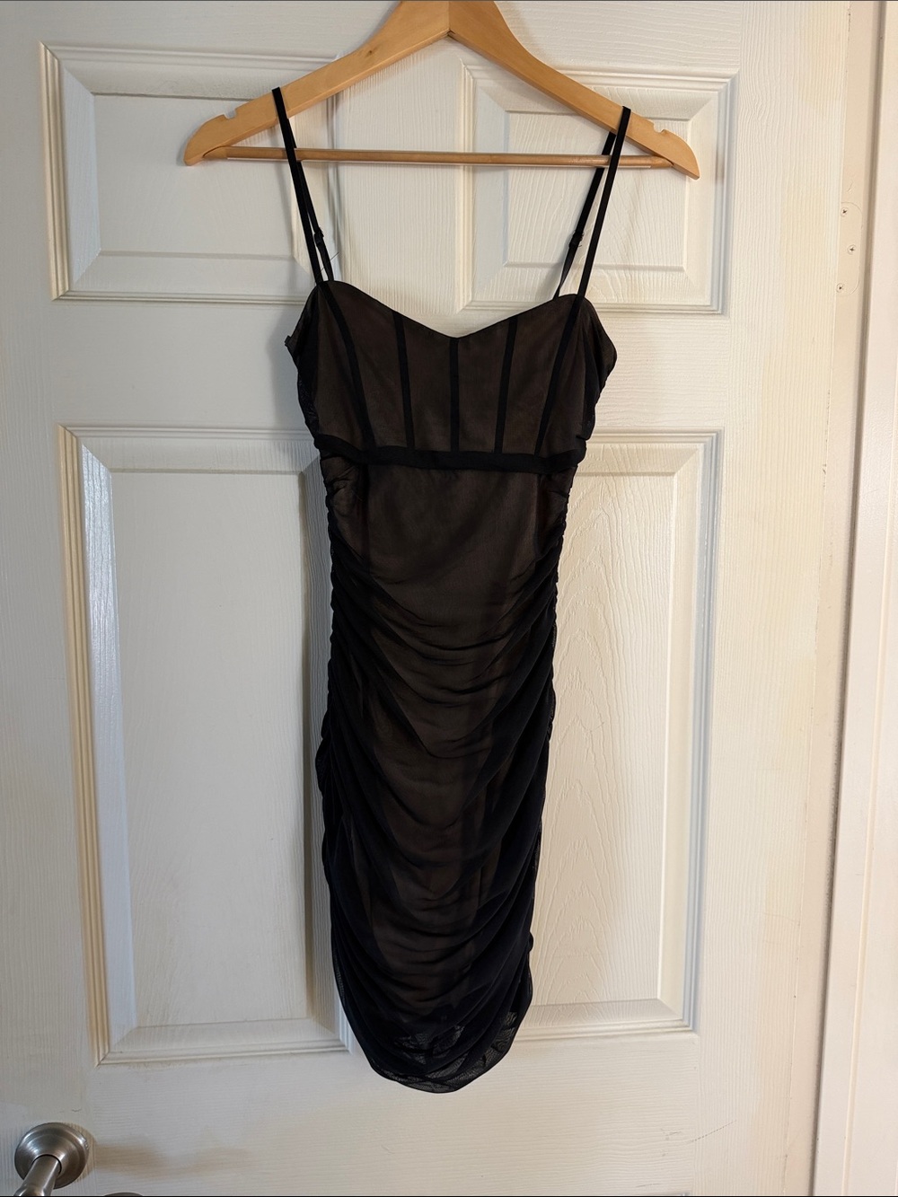 Windsor Black Ruched Sheer Slip Mini Dress